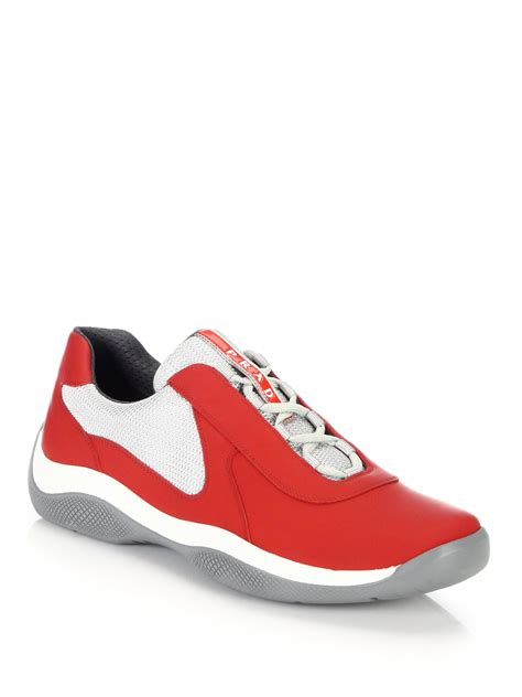 prada leather sneakers red|Men's Sneakers .